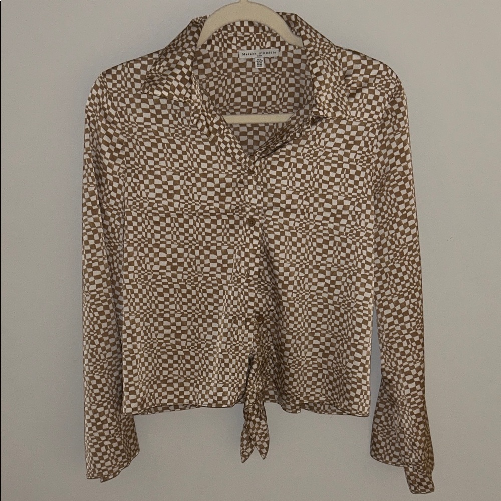 Maison d’Amélie Brown and White Checkered Button Down Shirt